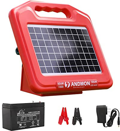 ANDMON 30 Miles Solar Fence Charger, 0.53 Joule Solar Electric Fence Charger for Livestock, Horses, Cattle Sheep, Solar Electric Fence Energizer with Dual Input, Easy Installation