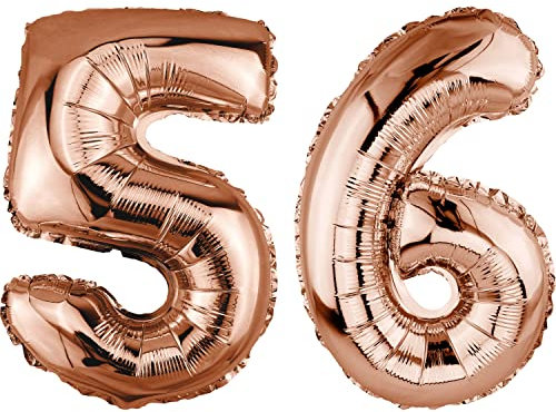 DekoRex Folienballon Rosegold 40cm Geburtstag Jubiläum Hochzeit Deko (Zahl 56)