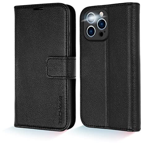 TECHGEAR Wallet Case for iPhone 13 Pro Max, Genuine Leather Magnetic Flip [RFID Blocking] Case with Shockproof TPU, Card Slots, Stand Folio Cover Compatible with iPhone 13 Pro Max 6.7 2021, Black