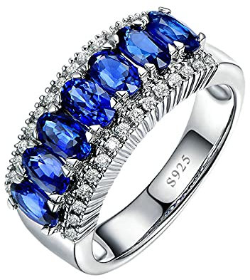 Ayoiow Ring Verlobung Damen Damenringe 925 Silber, Damenring mit Stein Blau Oval Ring Größe 53 (16.9)