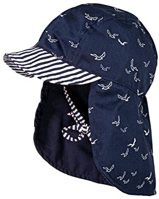maximo® Jungen Sonnenhut mit Nackenschutz Möwen, Größe:47, Präzise Farbe:Marineblau-Weiß