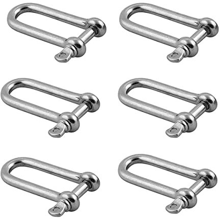 SYDARSYN 6Pcs 5mm Stainless Steel D Ring Shackles Lock D Links Hook Shackle Clip D-Shackle Ring for Heavy Duty Shackles