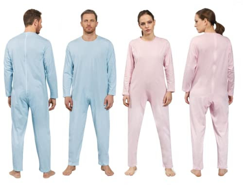 Be-Myco tutone Pigiama Intero Anziani pigiamone Pigiama Uomo Donna Sanitario Cotone 100% Apertura Posteriore Zip Cerniera ausili per Anziani in Cotone Sanitario Pigiama Aperto Dietro