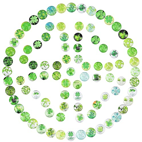 PandaHall 100 Stück Vierblättriges Kleeblatt Bunte Glassteine, 12mm Kleeblatt Fliesen Glücksklee Glassteine 50 Stile Halbrund Kuppel Cabochon Mosaikfliese für Ohrringe Armbänder Schlüsselanhänger Vase