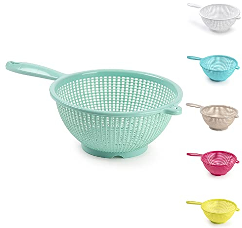 Plastic Colander Food Sieve Strainer Basket for Food Washing Draining Pasta Spaghetti Rice Salad Vegetable Kitchen Cooking Hobby (24cm - Mint Green)
