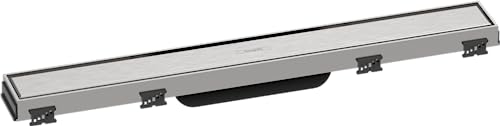 hansgrohe Fertigset Duschrinne RainDrain Match, Abflussrinne 600mm, Bodenablauf Dusche mit höhenverstellbarem Rahmen, Edelstahl gebürstet