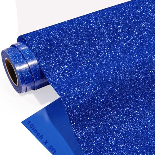 GIRAFVINYL Blue Glitter HTV Blue Heat Transfer Vinyl - 10 X 5 FT Sparkle Royal Blue Glitter Iron on Vinyl for T-Shirt, and Fabric DIY Decor
