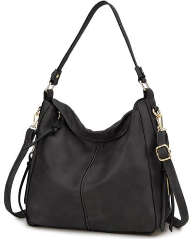 VX VONXURY Handtaschen Damen, Große Vegan Leder Geldbörse Hobo Tasche Shopper Schultertasche mit Goldener Reißverschluss für Frauen(Grau)