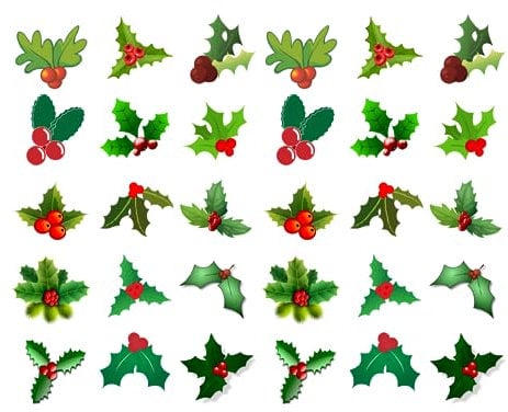 30 X HOLLY & BERRY LEAVES - CHRISTMAS - EDIBLE CUPCAKE CAKE TOPPERS D8