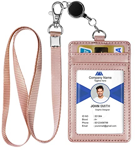OFFCUP Porta Badge in Pelle PU, Retrattile e Portachiavi, Cordino da Collo in Nylon Per Ufficio, Scuola, Bancario