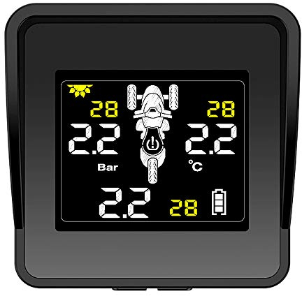 Sadkyer Solar Drahtlose Reifendruckkontrollsystem Motorrad TPMS Reifendruckmonitor LCD Display 3 Externe Sensoren