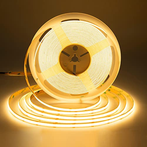 SIRYYUI COB LED Strip 10M,Warm White 2700K LED Strip Light DC24V,384LEDs/M,CRI 90+ Super Bright Uniform Dotless LED Tape Lights for Cabinet Room Home DIY Lighting Project (No Power Supply)