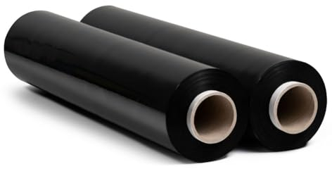 RAGO® Stretchfolie Schwarz 2 Stück I Möbelfolie 300m folie für möbel Hand Stretchfolie rollen I Palettenfolie Handfolie Wickelfolie I Verpackungsmaterial (40 x 9,5 x 9,5 cm) 1,85 kg I 300m Länge
