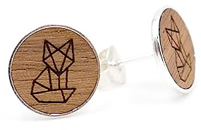 Ohrstecker Geometrischer Fuchs aus 925er Silber und Walnussholz | Holz Ohrringe | handgefertigt in Deutschland