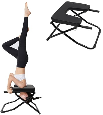 CheriMuMu Yoga Headstand Bench, Yoga Inversion Chair Headstand Prop Upside Down Chair Yoga Head Stand Inversion Stool for Practice Head Stand, Shoulderstand, Handstand and Various Yoga Poses (Black)