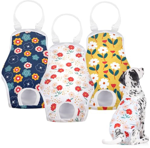 MICOOYO Hundewindel, Einteiler, Sanitärhöschen, Wiederverwendbare Hundewindeln für Hunde Welpen, waschbare Hundehose mit verstellbarem Hosenträger, Blumen, S