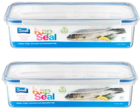 HOMESHOPA Rectangular Bacon Storage Containers, 2 Pack 1.1 Litre Plastic Leakproof Food Storage Boxes with Lids, BPA Free Stackable & Airtight, Microwave & Freezer Dishwasher Safe