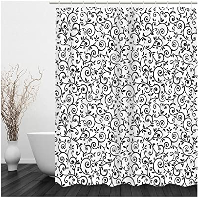 Skcess Duschvorhang Eckdusche Schwarzgrau, Polyester Duschvorhang Wasserdicht Grasrebe Anti Schimmel Duschvorhang 165x200CM