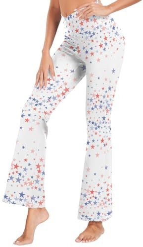 Dallonan Yogahosen Schlaghosen Frauen Leggings Ausgestellte Hohe Taille Hosen Amerikanische Sterne Konfetti Klein, mehrfarbig, S