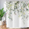 ASDCXZ Blätter Duschvorhang 180x240 cm, Frühling Einfachheit Grün Blätter Rose Weiß Blumen Bad Waschbar Duschvorhänge Polyester Textil Wasserdicht Badevorhang für Badewanne mit 12 Haken