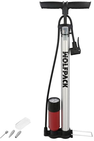 Pompa Gonfiare Bici con Manometro. Doppio ugello valvola Presta e Schrader. con adattatori. Ø 32 x 500 mm. 10 bar / 160 psi