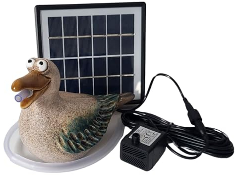 Solar-Wasserspeier Möwe für Teiche und Miniteiche - Keramik Tierfigur mit Solarpumpe - Garten und Balkondeko, Solarbrunnen