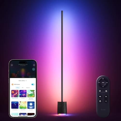 Govee Stehlampe Pro, 2100 Lumen RGBIC LED Lampe mit Bluetooth Lautsprecher und weißem Rauschen, funktioniert mit Alexa, 16 Millionen Farben, Musiksynchronisation, Stehleuchte für Wohnzimmer, Schwarz