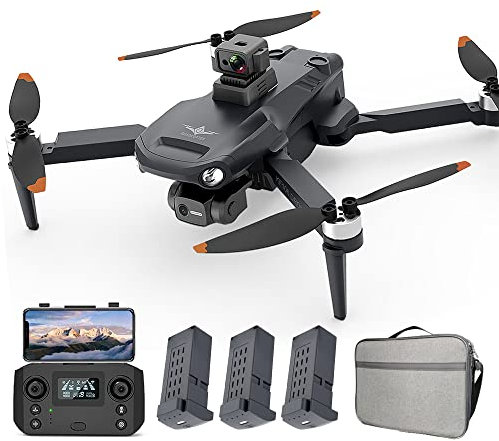 Teeggi KF106 MAX Drohne mit Kamera für Erwachsene, 360 Grad Laser Hindernis Vermeidung, 3-Achsen Gimbal, 22 Minuten Flugzeit, GPS Folge mir, Intelligente Rückkehr, Professioneller Drone, 3 Batterien