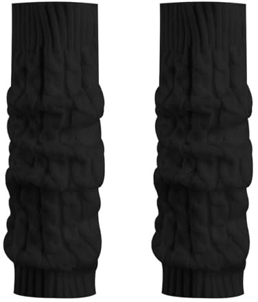 GLADFRESIT 2Pcs Leg Warmers, Winter Knitted Warm Socks, Elasticated Knee-High Socks Leg Warmers for Women Parties Dances Cosplay Dating Graduations(Black)
