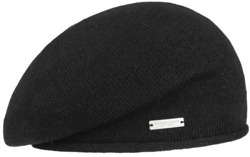 Seeberger Klassische Uni Knit Baskenmütze für Damen, Schwarz, 6 3/4/7 3/8