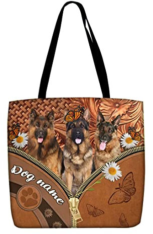 Handtasche Mit Innentasche Personalisierte Schäferhund Deutscher Hund Hunde Stoffbeutel Unisex Große Schultertasche Wasserbeständige Schultertasche Für Fitnessstudio, Damen, Shopper