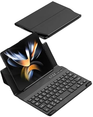Keyboard Plain Leather Cover For Samsung Galaxy Z Fold 3 Case Bluetooth Mute Keyboard Wireless folding stand funda for fold3 (Black)