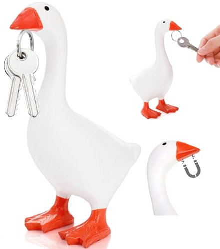 Tlence Magnetischer Gans Schlüsselhalter, Harz Gans Statue für Schlüsselaufhänger, Kawaii Ente Magnetische Werkzeugfiguren, Lustiger Schlüsselanhänger Hängeregal für Home Office Tischdekoration,