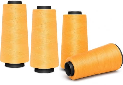 4 ROLLEN Nähmit - Overlockgarn Nähgarn je 1500 Meter - 100% Polyester Garn für Overlock Coverlock & Coverstich Nähmaschinen - Fadenstärke 40/2 (120er) (Gelb)