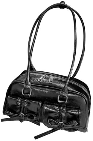 Lamppdcor japanische Tasche, süße Bogenpanzer Ästhetische japanische Umhängetasche Faux Leder Tasche Y2K Handtasche Geldbörse, Mini -Geldbörsen Handtaschen süße Umhängetasche für Frauen Schwarz