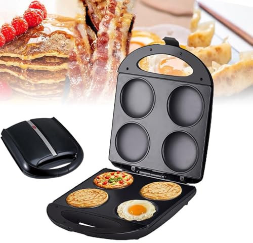 1400 W Mini-Antihaft-Grillplatte, elektrischer Arepa-Maker, tragbare Pfannkuchenpfanne, stellen Sie 4 einzigartige Flapjacks her, Einzellochdurchmesser 10 cm, für gesundes Kochen von Spiegeleiern, Bur