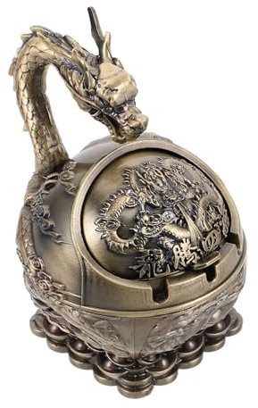 GETAJGHSD Vintage Ashtray with Lid Decorative Metal Holder for Indoor and Outdoor Use Antique Bronze Dragon Design Portable Tabletop Ashtray for Decoration