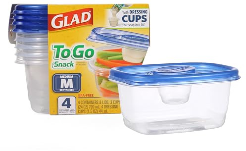 GladWare To Go Snack Food Storage Containers, Medium Rectangle, Holds 24 | BPA-free plastic, tight seal, dishwasher safe, meal prep and lunches