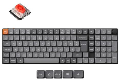 Keychron K17 Max Ultraflaches 96% DE-ISO Wireless Mechanisches Tastatur | Bluetooth/2.4 GHz/Kabelgebunden | QMK/Launcher, RGB-Beleuchtung, Hot-Swappable Gateron Low-Profile Roter-Schalter