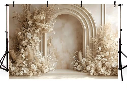 AIBIIN Toile de fond bohème pour photographie - 2,1 x 1,5 m - Motif floral - Beige - Feuillage séché - Accessoires de décoration pour anniversaire, mariage