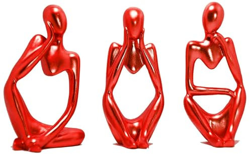 3PCS Denker Skulptur Deko Modern Wohnzimmer, Skulpture Dekoration Wohnzimmer, Statue bücherregal Deko für Regal, Tisch Deko Büro Dekoration Wohnung Modern Sculpture, Figuren Deko Industrial (Rot)