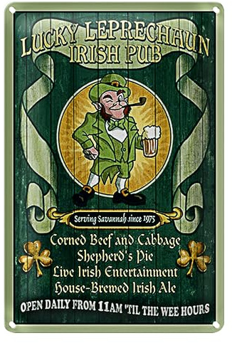 Lucky Leprechaun Irish Pub Schild | Vintage Metallschild für Bar & Küche | Ideal für Liebhaber irischer Kultur | 30 cm x 40 cm