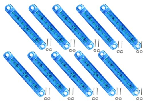 LED Seitenmarkierungsleuchten blaue 10 Stück - 12-24V 9-LED wasserdichte | Seitenleuchte für Anhänger, LKW, Wohnmobil, Boot, Van - Front-/Heck-Positionsleuchten, langlebige Begrenzungsleuchten