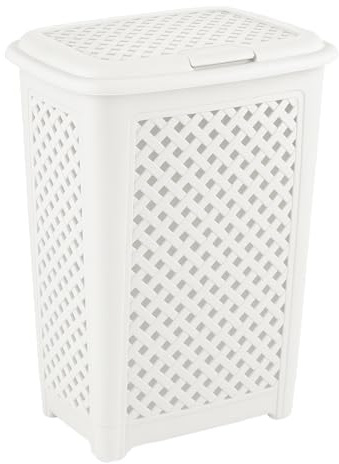 BH | Plastic Laundry Basket | WHITE | 54 Litres | 1Pc | Large | Basket with Lid | Clothes Storage Washing Bin Basket Hamper for Bathroom Bedroom - By BEST HOUSE