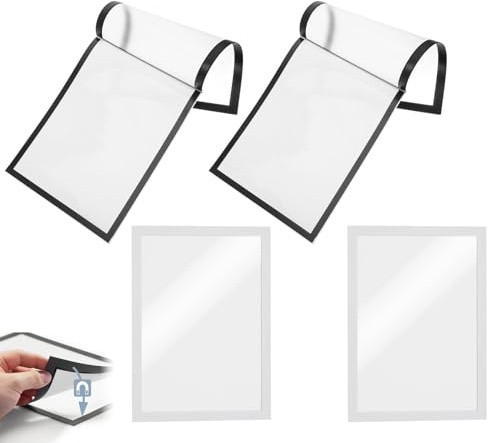 Hinapan 4 Stück A4 Magnetrahmen, Selbstklebender Magnetischer Bilderrahmen, Transparent und Wandmontierbar, für Diamond Painting, Infotafeln, Kinderbilder