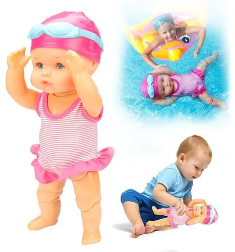 Schwimmer Puppe,15cm Schwimmende Puppe mit Gelenken,Wasserpuppe Kin-der Elektro-sches Spielzeug Wasserdicht,Elekt-rische Brustschwimmen,lustige mot-orisierte Schwimmpuppe für Mädchen Jungen (Rosa)