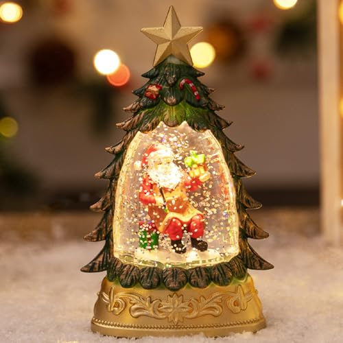 Laterne Weihnachten, Weihnachtslaterne mit Schneegestöber, LED Schneekugel Weihnachten, Schneekugel Beleuchtet, Batteriebetrieben Weihnachtslaterne Vintage, Nachtlicht Weihnachtsdeko Geschenk(Grün)