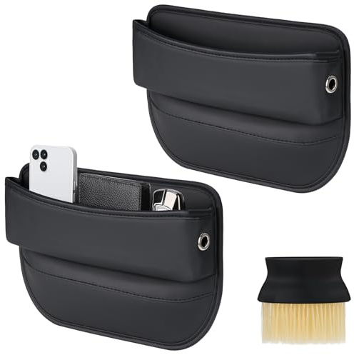 2 Stück Kunstleder Autositz Lückenfüller Organizer (Schwarz), Universal Aufbewahrungsbox, USB-Kabel-Loch, Autolückenfüller für phones, Brieftaschen, Parkkarten, Sonnenbrillen, Autoschlüssel(30*20*4cm)