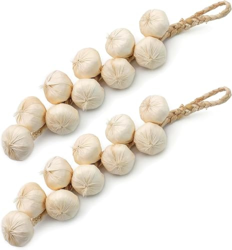 Fizleca 2 PCS Fake Garlic Hanging String, Artificial Garlic String Decor | Foam Vegetable Garland for Kitchen, Garden, Indoor Decoration & Photography Props
