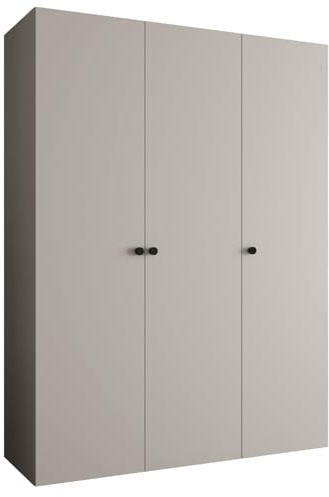 MEBLE KRYSPOL - Kleiderschrank - Garderobenschrank - 150 cm x 202 x 52 cm - Schrank mit Kleiderstange, 3 Türen - für Schlafzimmer, Flur - Parma, Kaschmir, Griff Schwarz